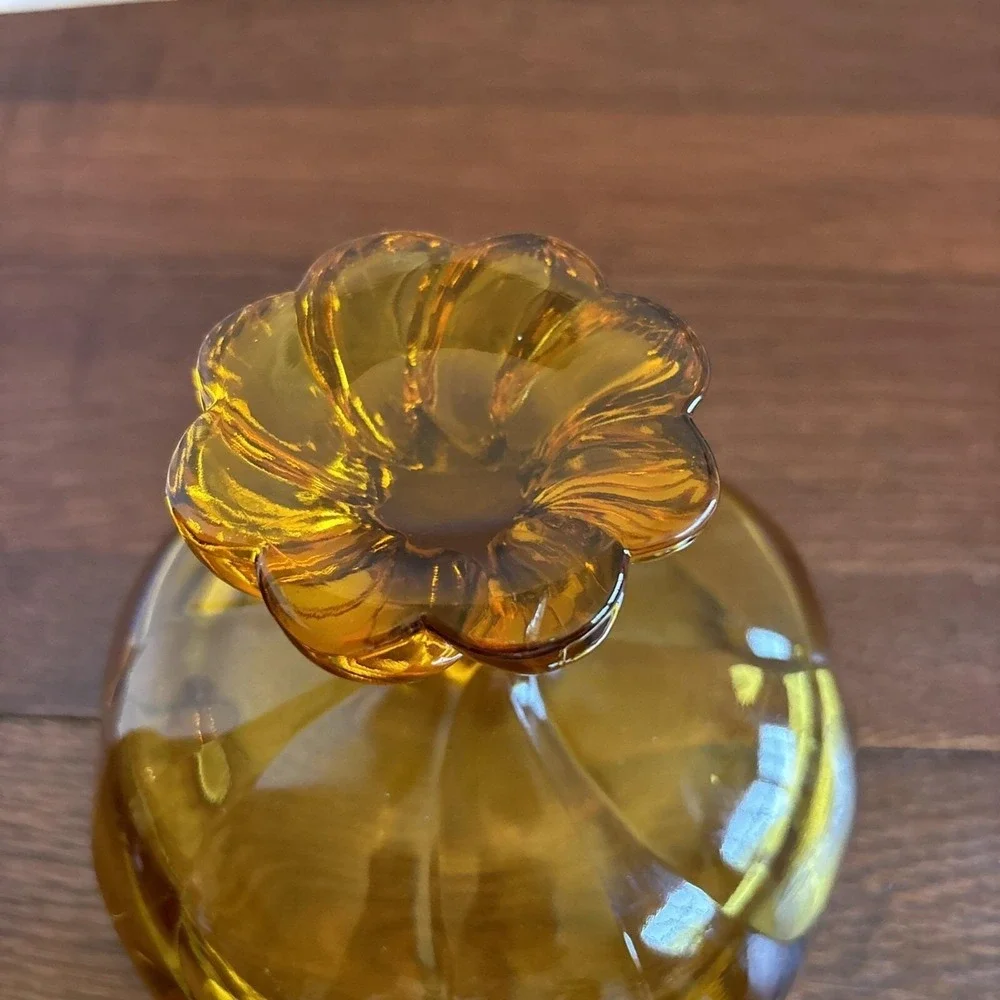 MCM 1960s Viking Glass Amber Compote 8-petal Twisted Swirl Footed Pedestal 5.25